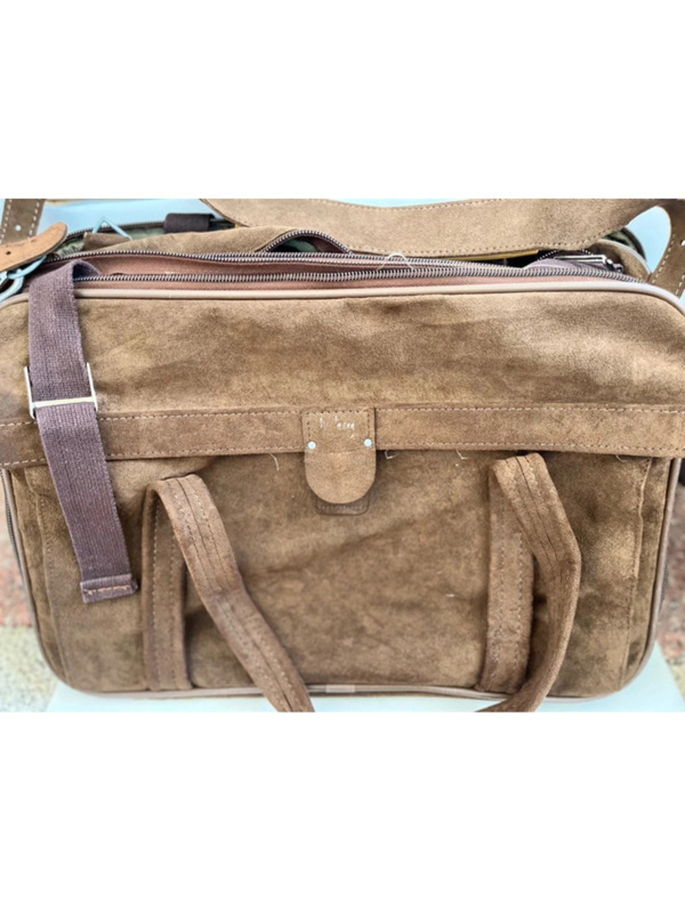 Vintage Hartmann Luggage Brown Suede Travel Suitcase Briefcase Laptop Bag RARE